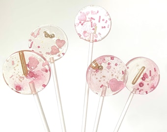 Gold Pink Lollipop / Edible Cupcake Toppers / Muffin Toppers / Cake Toppers / Birthday Cake Decorations / Christening / Party Favors (from 1 piece)