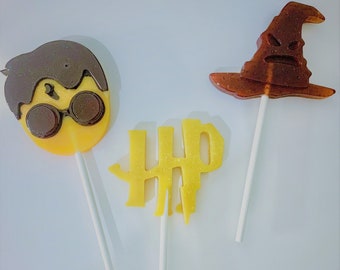 Zauberer Lolli-Set: Harry Gesicht, HP Buchstaben, sprechender Hut / Essbare Cupcake Topper Muffin Stecker Cake Topper Tortendeko Mitgebsel