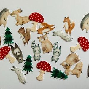 Essbare Deko Waldtiere 18 Stck / Cupcake Topper / Muffin Aufleger / Tortendeko / Kuchendeko Hase Igel Dachs Reh Igel Eichhörnchen ab 1 Stücl