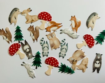 Edible Woodland Animal Decorations, 18 Pieces / Cupcake Toppers / Muffin Toppers / Cake Decorations / Cake Decorating: Rabbit, Hedgehog, Badger, Deer, Squirrel, from 1 Piece