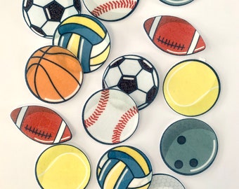 Essbare Cupcake / Muffin Aufleger / Tortendeko * Sport * Fußball Basketball Football Volleyball Tennis 16 Stück aus Esspapier oder Fondant