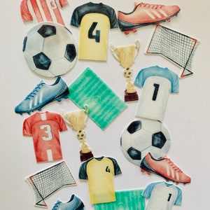 Essbare Cupcake / Muffin Aufleger / Tortendeko * Fußball Trikot Pokal Tor * 18 Stück AUSGESTANZT aus Esspapier oder Fondant Fupballparty
