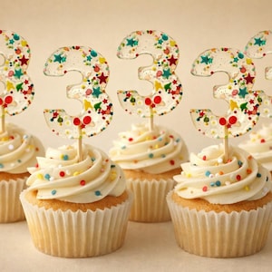 Lizaki z cyframi / Jadalne ozdoby na babeczki / Dekoracje na muffinki / Ozdoby na tort / Upominki na imprezy / Ręcznie robione / Zrównoważone / Urodziny