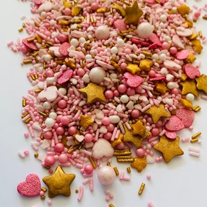 Pink golden sprinkle mix edible decoration sugar sprinkles Peppar Wuzz princess fairy swan unicorn party cake decoration girl birthday