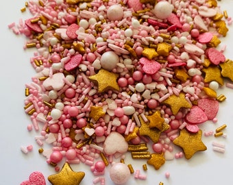 Pink golden sprinkle mix edible decoration sugar sprinkles Peppar Wuzz princess fairy swan unicorn party cake decoration girl birthday