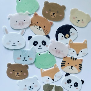 Edible cupcake / muffin toppers / cake decoration animals 17 pieces CUT OUT from edible paper or fondant bunny bear frog panda tiger lion fox