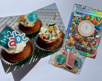 First day of school - pack of 18 cupcake muffin topper pre-cut Made of wafer paper or Fondant