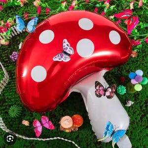 XXL foil balloon mushroom can be filled with helium and air - 77 x 55 cm - balloon - forest animals decoration - forest forest animals party birthday