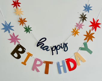 2 Colorful Garlands * Happy Birthday * 2x 1.5 m made of cardboard * Birthday * Decoration * Party decoration * Party * Decoration Birthday decoration * Children&#39;s room decoration *