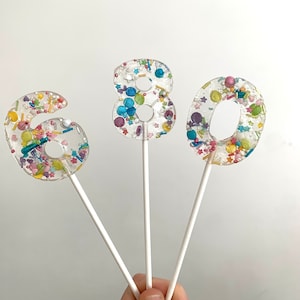 Number lollipop / edible cupcake topper / muffin decoration / cake topper cake decoration party bag / handmade / sustainable / back to school / birthday image 3