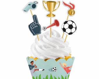 Cupcake Baking Decoration Set / Muffin Toppers / Cake Decorations * Football Jersey Trophy * 6 Pieces / World Cup Party / Football Birthday / Football Party