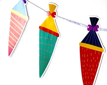 School cone garland 6 m - First day of school, schoolchild, school start, made of cardboard, first day of school celebration, children's room decoration, desk decoration, kraft paper