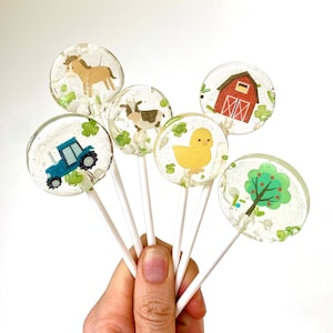 Lollipop farm / edible cupcake toppers / muffin toppers / cake toppers cake decoration party favors cow sheep chick horse tractor etc. from 1 piece
