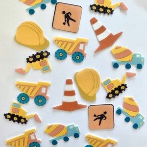 Essbare Cupcake / Muffin Aufleger / Tortendeko *Baustelle* 18 Stück AUSGESTANZT aus Esspapier oder Fondant / Bagger Kipplaster Betonmischer