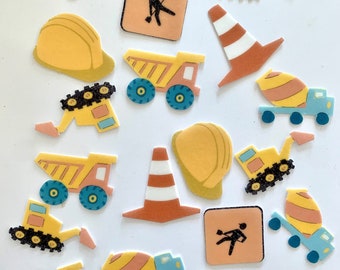 Edible cupcake / muffin toppers / cake decorations *construction site* 18 pieces CUT OUT from edible paper or fondant