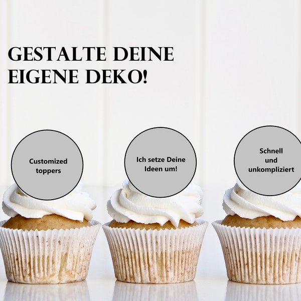 Personalisierbare essbare Cupcake Aufleger/Muffin Aufleger /Tortendeko AUSGESTANZT aus Esspapier oder Fondant