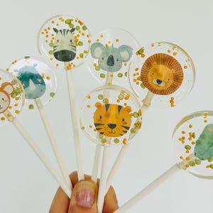Lollipop Safari Jungle Animals / Edible Cupcake Toppers / Muffin Toppers / Cake Toppers Cake Decoration Party Favors Baptism from 1 piece