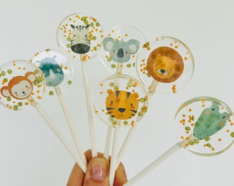 Pirulitos com Animais da Selva em Formato de Safari / Decorações Comestíveis para Cupcakes / Decorações para Muffins / Decorações para Bolos / Lembrancinhas para Festas de Aniversário Infantil / Presentes para Convidados
