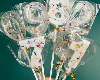 Zahlen Lolli mit Blüten / Essbare Cupcake Topper / Muffin Deko / Cake Topper Tortendeko Mitgebsel / handgemacht / nachhaltig / Geburtstag