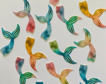 Edible Cupcake/Muffin Toppers/Cake Decorations Mermaid Tail 18 Pieces Die-Cut from Edible Paper or Fondant