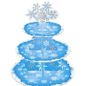 Soporte para muffins Copo de nieve Frozen I 3 bases de cartón macizo I Decoración de cumpleaños infantil I Decoración para fiestas I Soporte para magdalenas I Soporte para magdalenas