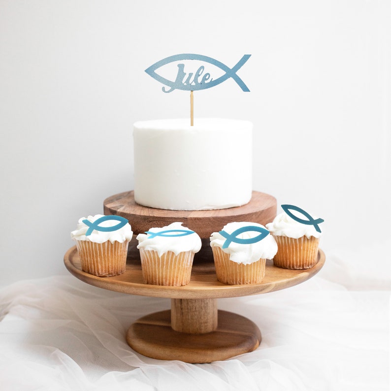 Essbare Aufleger / Topper für Muffin Cupcake Kuchen Torte Deko Taufe Fische 18 Stück aus hochwertigen Esspapier oder Fondant Bild 5
