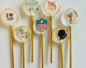 8 Lollis Taylor Swift Set  / Essbare Cupcake Topper / Muffin Stecker / Cake Topper Tortendeko / Geschenk für Ställe Seift Swifties Fans Era