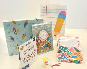 Party Box for First Day of School / Decoration Set for First Day of School / First Day of School Celebration / Topper, Sprinkles Mix, Lollipop, Napkins, Table Confetti, Bag