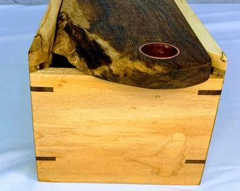 Custom wood box, made to order, live edge lid, whiskey box