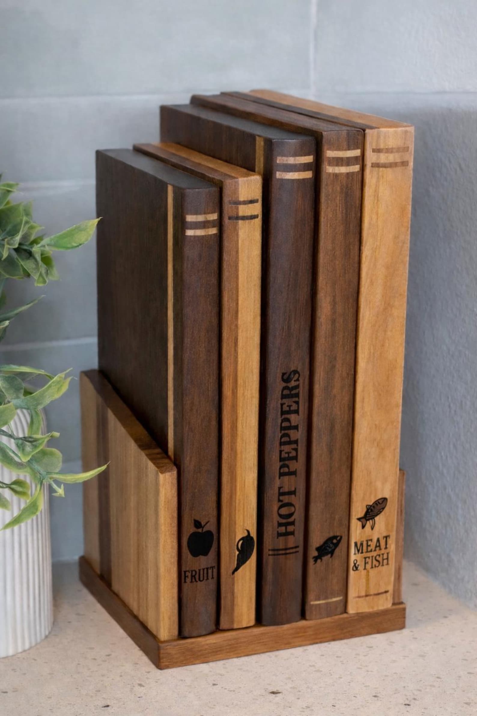 Book Style Cutting Board Set, Solid Cherry Wood Boards with Holder, Personalized Kitchen Gift, Handmade Wooden Cutting Boards| individual