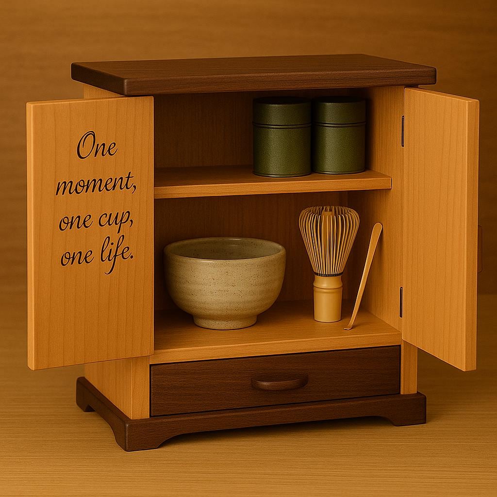 Handcrafted Matcha Tea Cabinet Solid Oak & Walnut Japanese Tea