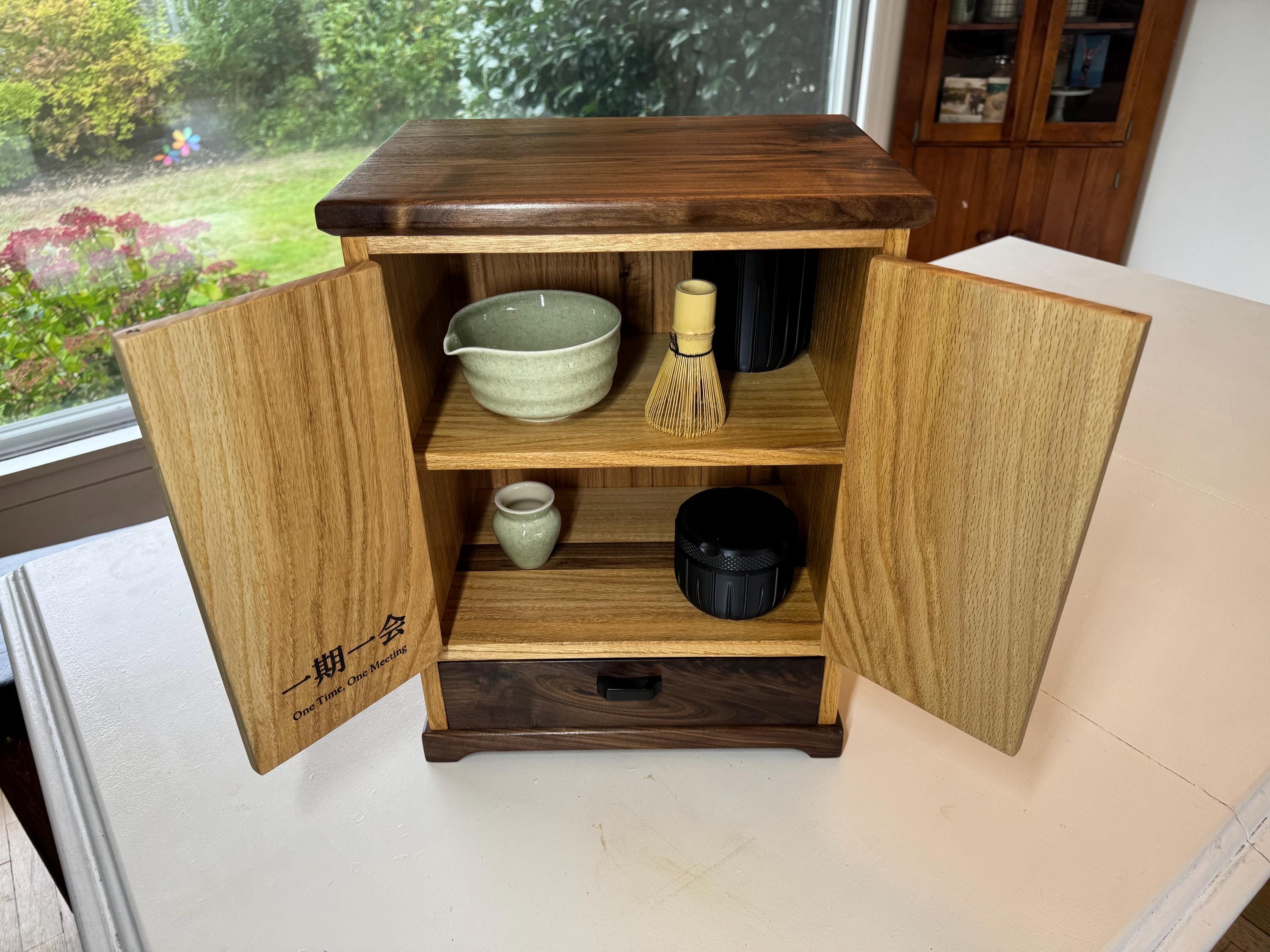 Handcrafted Matcha Tea Cabinet Solid Oak & Walnut Japanese Tea