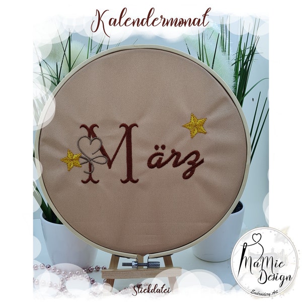 Stickdatei Kalendermonat März für Rahmengröße 13x18