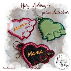 Keyring/pocket charm ITH embroidery file "Mother's Day Heart" to personalize yourself, including blank file