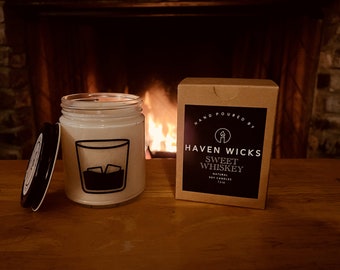 Sweet Whiskey Scented Candle, Whiskey Soy Candle, Whiskey Candles, Scented Candles, Candles in Jars, Gift for Him