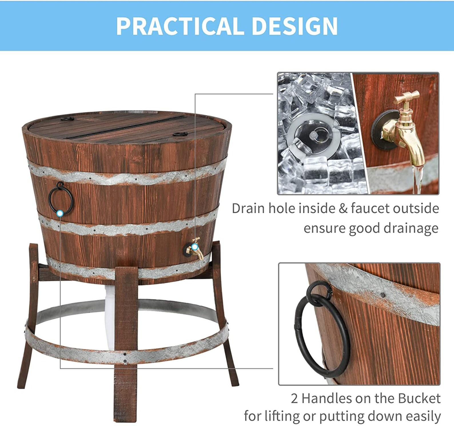 Retro Style Ice Bucket Outdoor Beverage Cooler Brown Patio Etsy