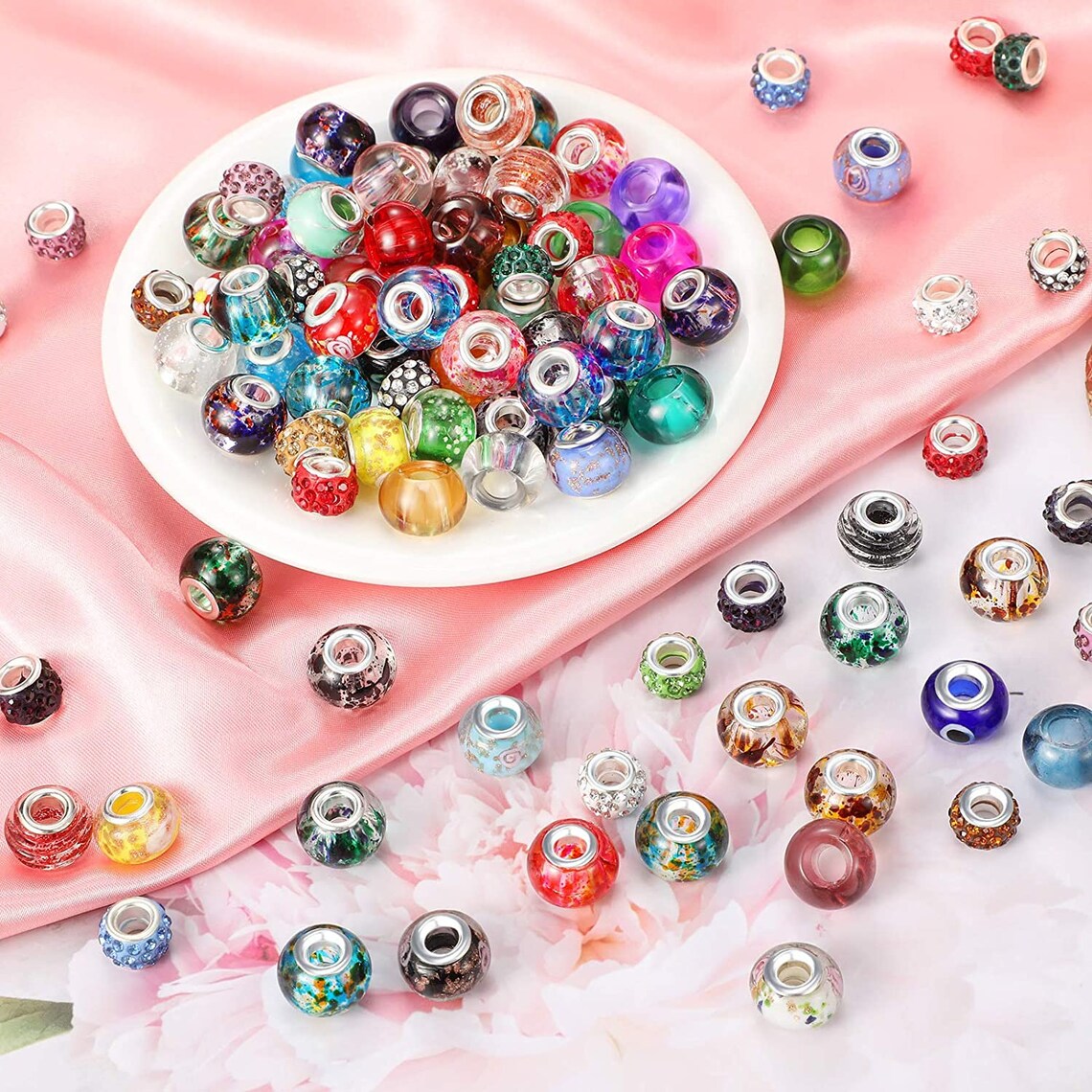 100 Pieces Assorted European Craft Beads Large Hole Glass Etsy