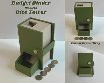 Juego de desafío de ahorro con torre de dados para acumular dinero en efectivo. Herramienta de presupuesto divertida para pagar deudas y ahorrar para las vacaciones.