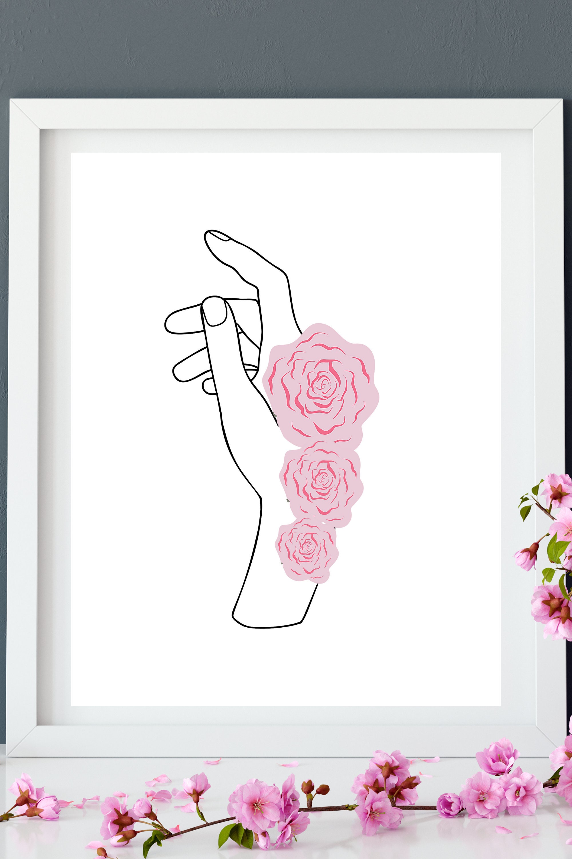 Floral Hand 3 Art Print Digital Art Decor Simple Flower Hand | Etsy