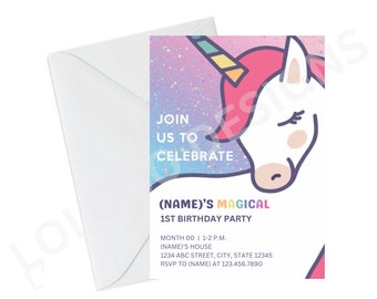 Unicorn Birthday Invitation - 5x7 (Customized)