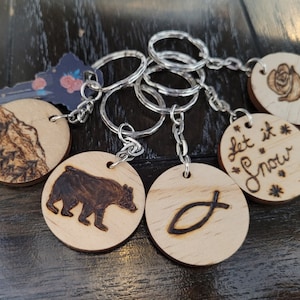 Handmade Wood Burned Keychains (Choose style or customize!)