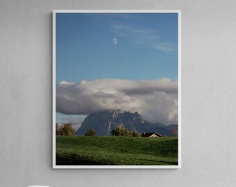 Mountain Art Print Moon Art Prints Moon, Moon Wall Art, Mountain Wall Art, Mountain Print, Moon Art Print, Digital Print, Wall Art Poster