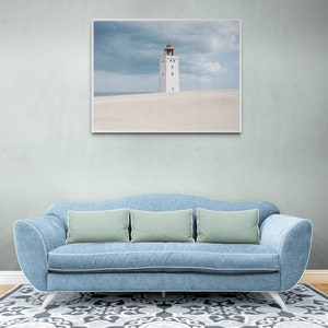 Photo Of A Lighthouse On The Sands By The Sea, Lighthouse In The Sands Poster, Printable White Lighthouse, Minimalist Color Print
