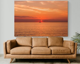 Ocean Wall Art, Sunset Print, Sunset In Ocean Wall Art, Sea And Sunset Print, Orange Sunset, Orange Ocean Poster, Sea Print, Sea Wall Art