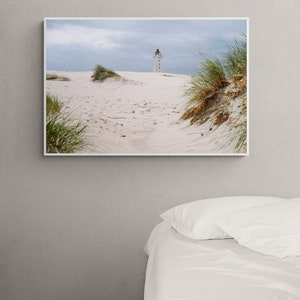 Lighthouse On The Shore Poster, Lighthouse In The Sand Print, Lighthouse Wall Art, Lighthouse Poster, Lighthouse Print, White Lighthouse