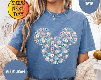 Comfort Colors Disney Flower Mickey Minnie Shirt, Disneyland Garden Festival T-Shirt, Floral Disney Tee