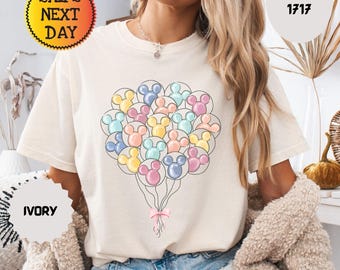 Comfort Colors® Disney Coquette Bow Balloons Shirt, Mickey Head Watercolor Balloon Tee, Disney Balloons T-shirt