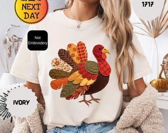 Comfort Colors Patchwork Turkey T-Shirt, Thanksgiving Farmhouse Tee