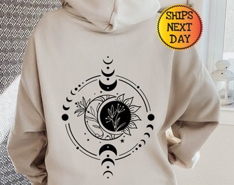 Mystic Moon And Sun Hoodie, Mystical Moon Phase Hoodie, Moon Phase Hoody, Boho Vintage Moon Hoodie, Celestial Moon Hoody, Spiritual Hoodie