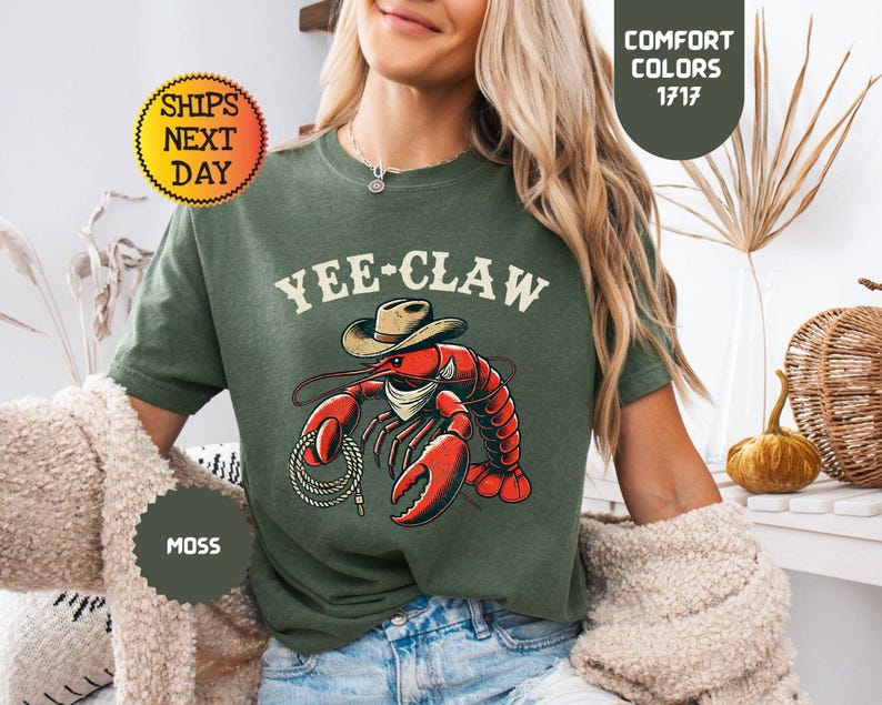 Comfort Colors Yee Claw Crawfishシャツ：カウボーイクラブミームTシャツ 画像 1